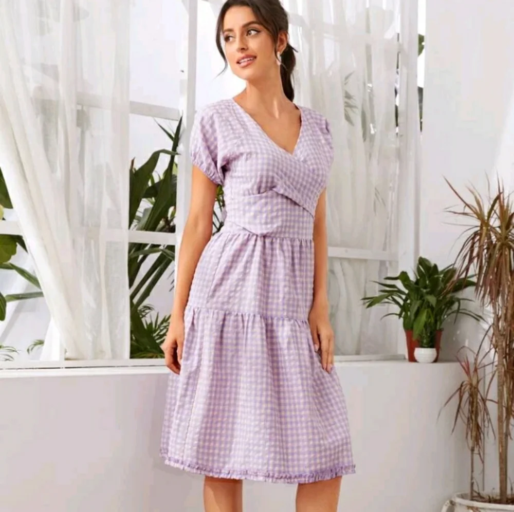 NEW Wrap Tie Back Plaid Dress - Picture 3 of 8